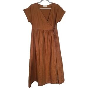Sancte Cartagena De Indias Linen V-Neck Wrap Midi Dress Size Small